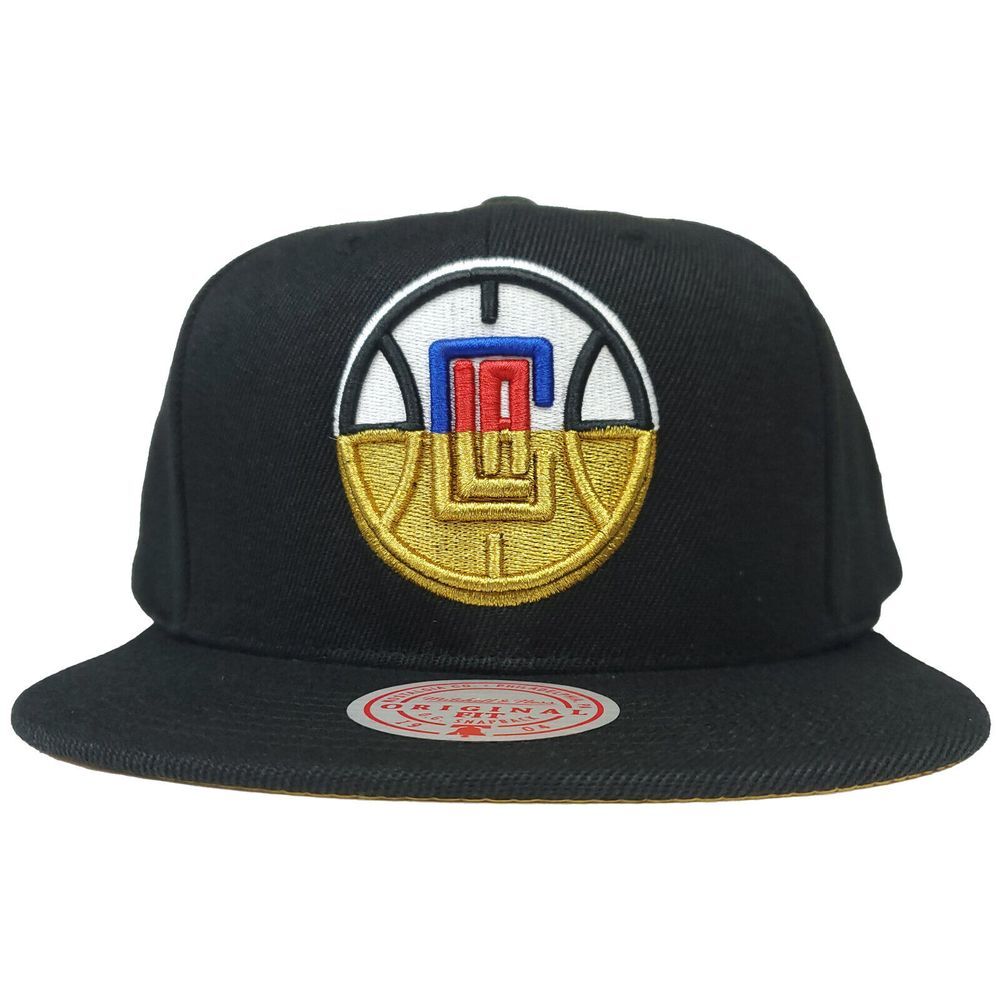 LA Clippers Mitchell & Ness NBA Snapback Hat Cap Half Gold 3D Logo Black NWT